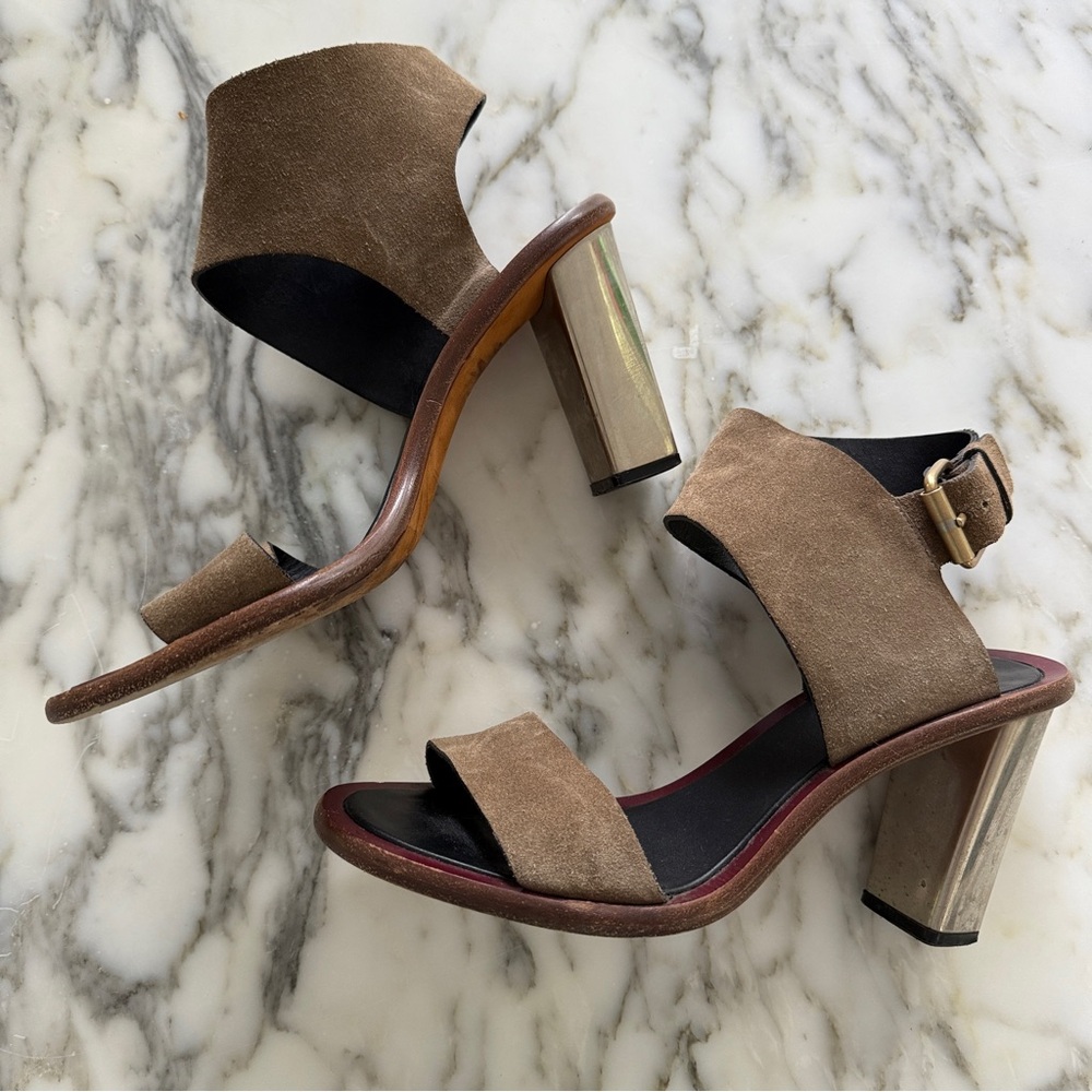 Celine Brown Suede Heels with Silver Accents